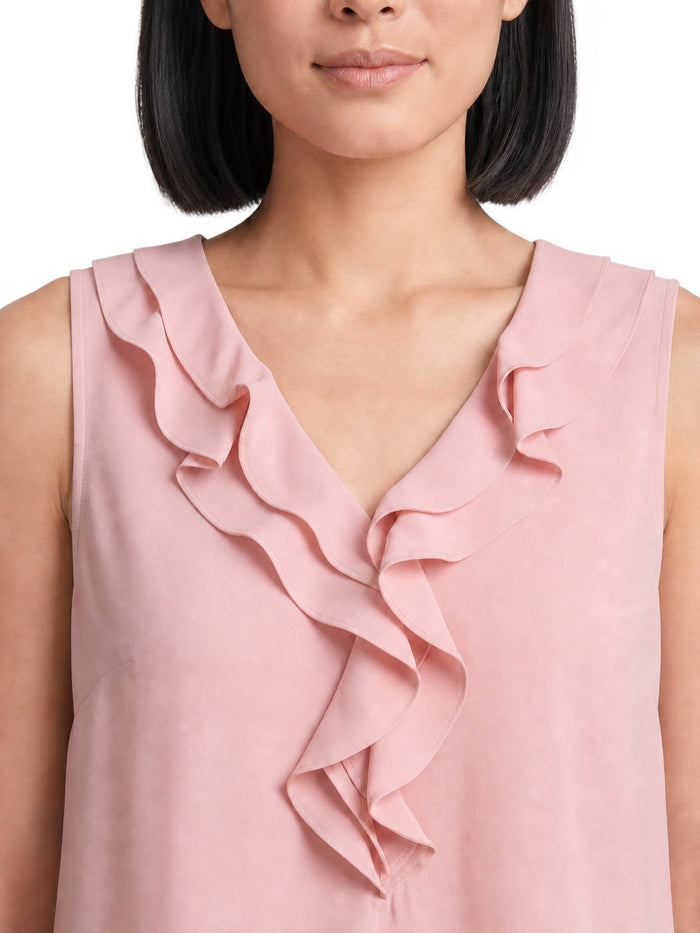 Petite Ruffle Collar Sleeveless Blouse, Light Rose | Kasper
