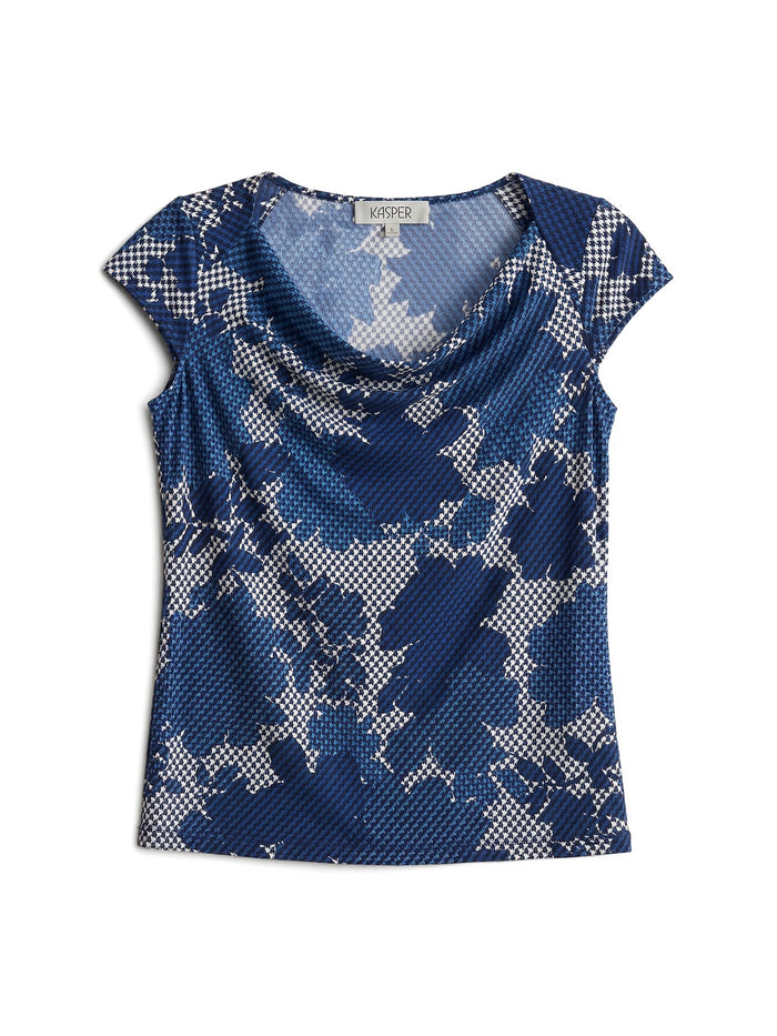 Plus Sleeve Yoke Cap Sleeve Top, Everyday Knit, Vanilla Ice Multi | Kasper