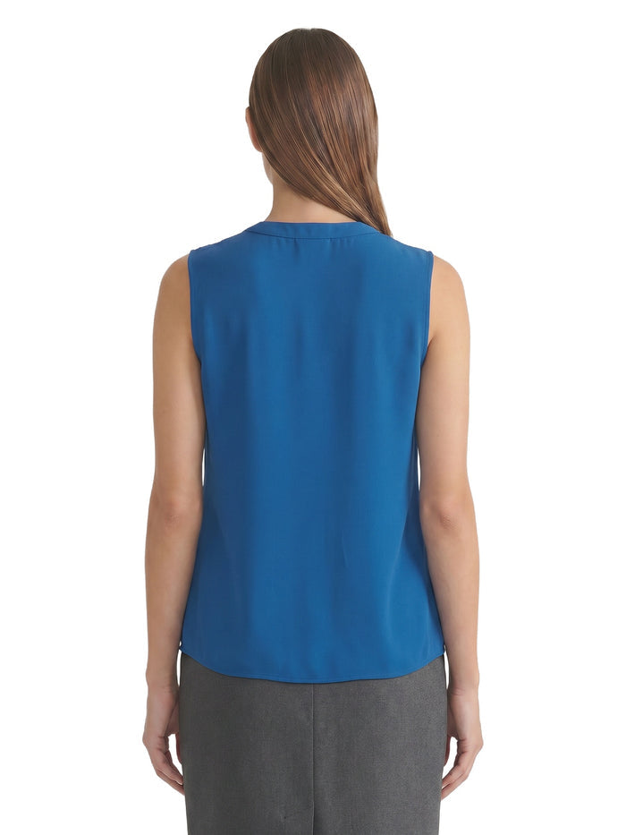 Petite Sleeveless Pleat Neck Blouse, Blue Night | Kasper