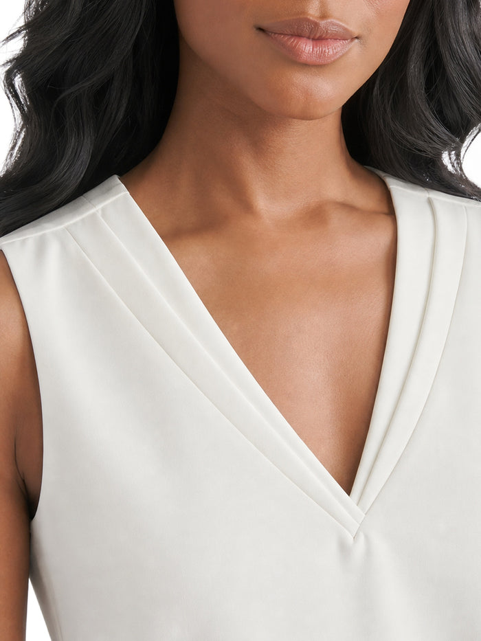 Petite Sleeveless Pleat Neck Blouse, Vanilla Ice | Kasper