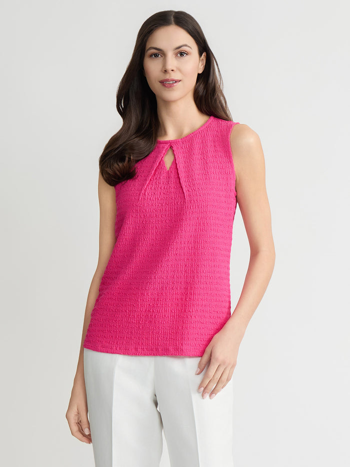 Plus Textured Keyhole Sleeveless Top, Pink Perfection | Kasper