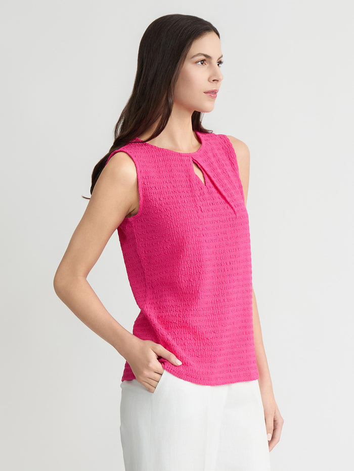 Plus Textured Keyhole Sleeveless Top, Pink Perfection | Kasper