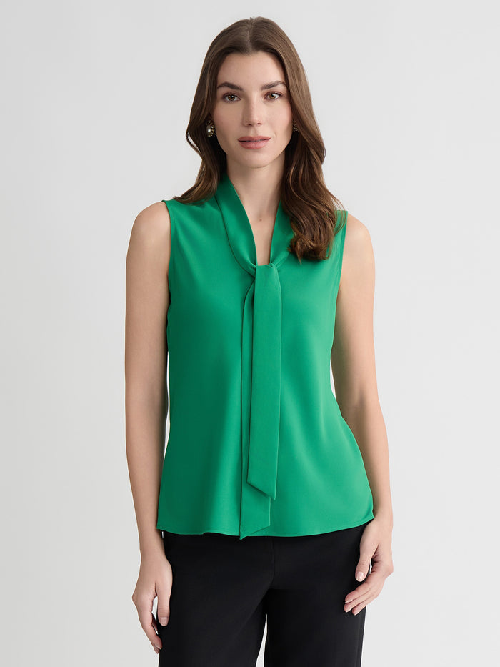 Petite Tie Neck Sleeveless Blouse, Lush Green | Kasper