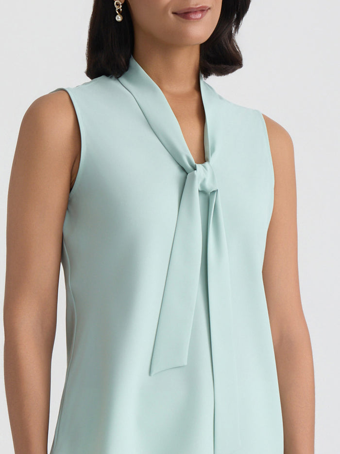 Petite Tie Neck Sleeveless Blouse, Sea Glass | Kasper