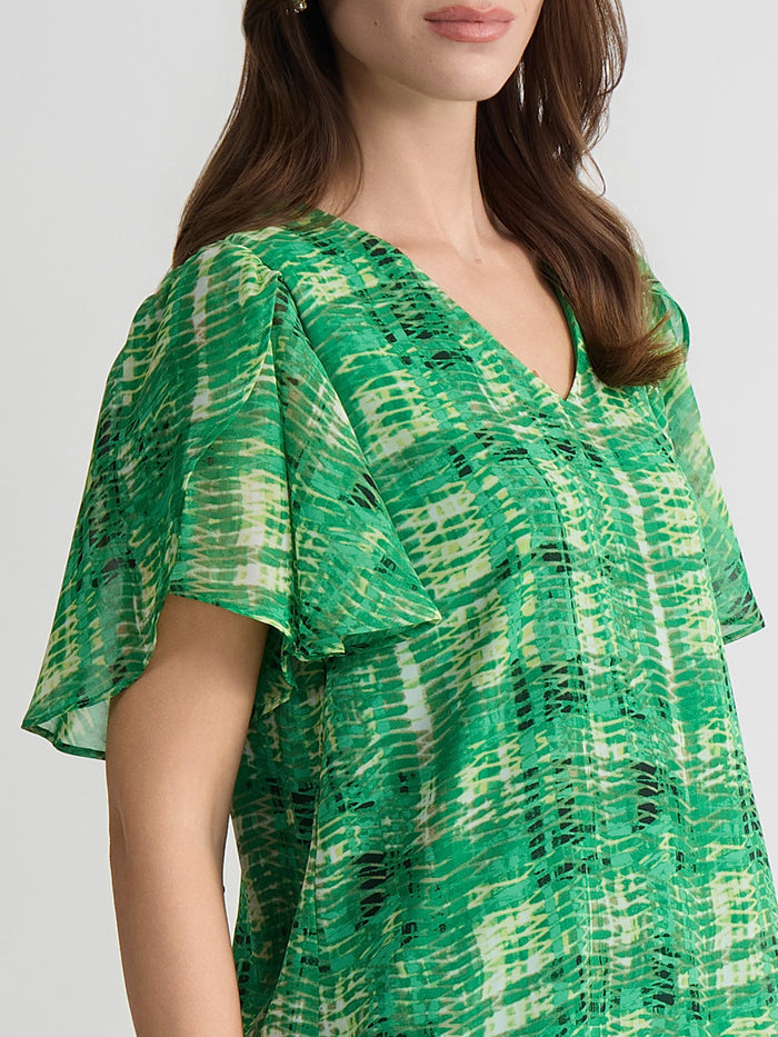 Petite Tulip Sleeve V-Neck Blouse, Lush Green Multi | Kasper
