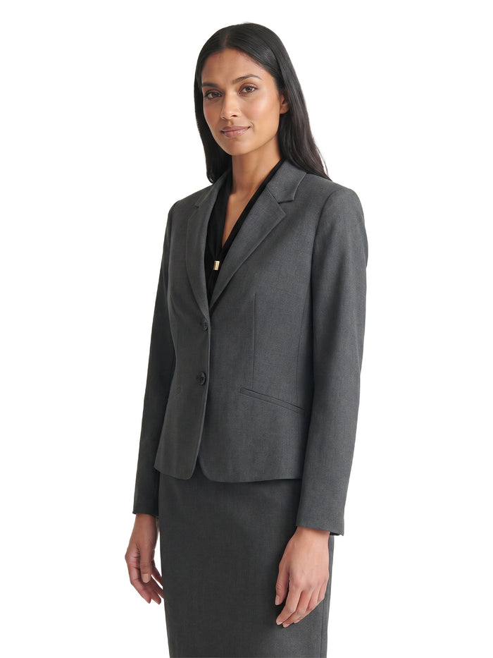 Petite Two Button Jacket, Washable Bi-Stretch, Modern Charcoal | Kasper