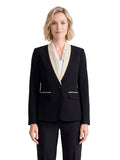 Plus Two Tone One Button Jacket, Stretch Crepe, Black/Parchment | Kasper