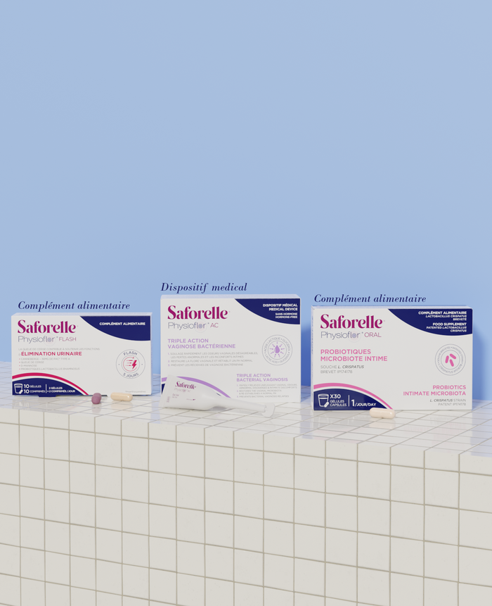Produits Saforelle Physioflor Flash, AC et Oral pour le microbiote intime