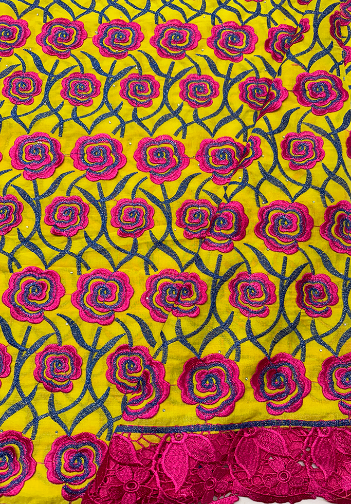 Pink and Yellow Swiss Cotton Voile Lace Fabric