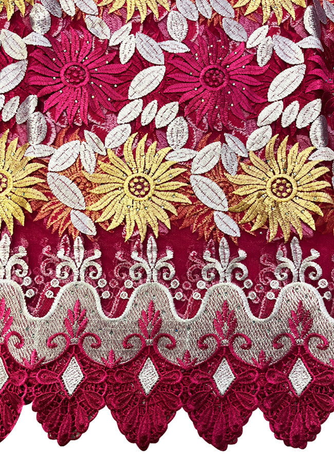 Pink, Gold & White African Lace Fabric