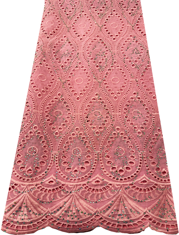 Pink Swiss Voile Lace Fabric with Tiny Stone