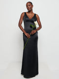 Aurelia is 5'9" & Wears Size UK 8|Piper Maxi Bridesmaid Dress - Matte Black