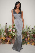 Kayleigh Is 5'7" & Wears Size UK 6|Piper Maxi Bridesmaid Dress - Matte Slate Grey
