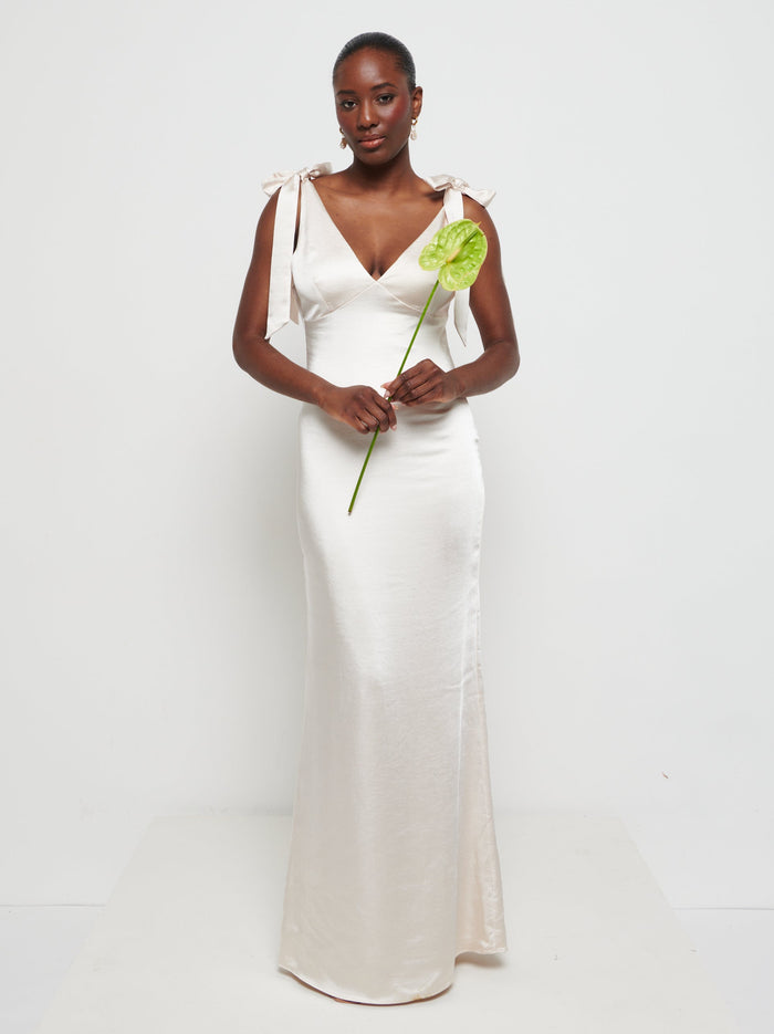 Piper Tie Maxi Bridesmaid Dress - Matte Champagne
