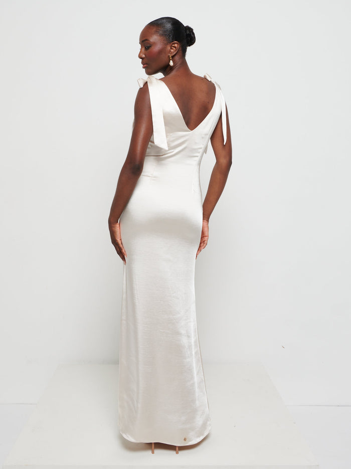 Piper Tie Maxi Bridesmaid Dress - Matte Champagne