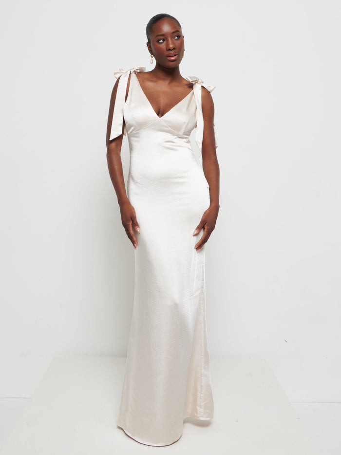 Piper Tie Maxi Bridesmaid Dress - Matte Champagne