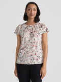 Pleat Neck Top, Vanilla Ice/Tearose Botanical Multi | Kasper