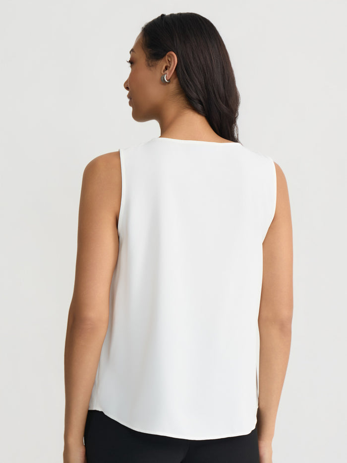 Pleat V-Neck Tank, Lily White | Kasper