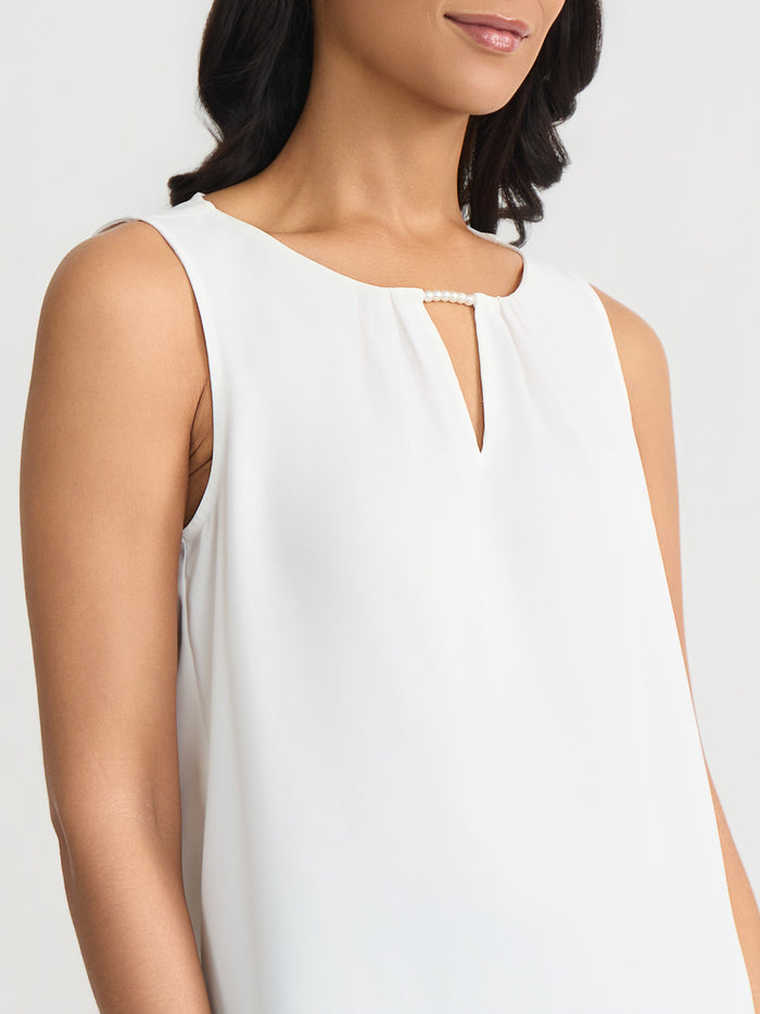 Pleat V-Neck Tank, Lily White | Kasper