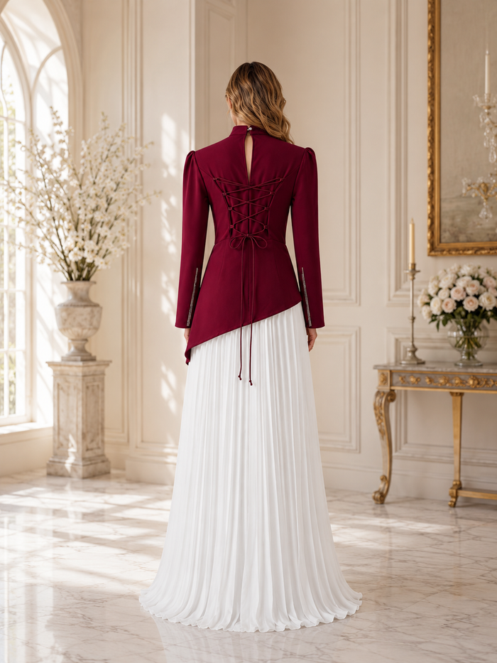 Pleated Chiffon Maxi Dress Set - Sky