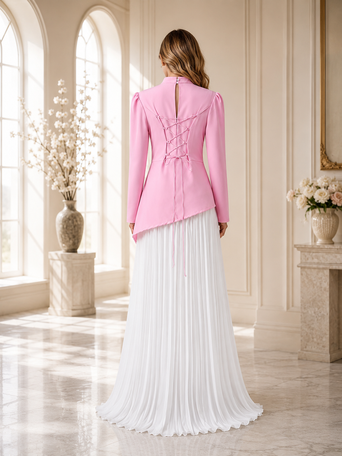 Pleated Chiffon Maxi Dress Set - Sky