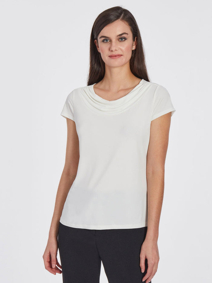 Draped Cowl Neck Jersey Knit Top, Vanilla Ice | Kasper