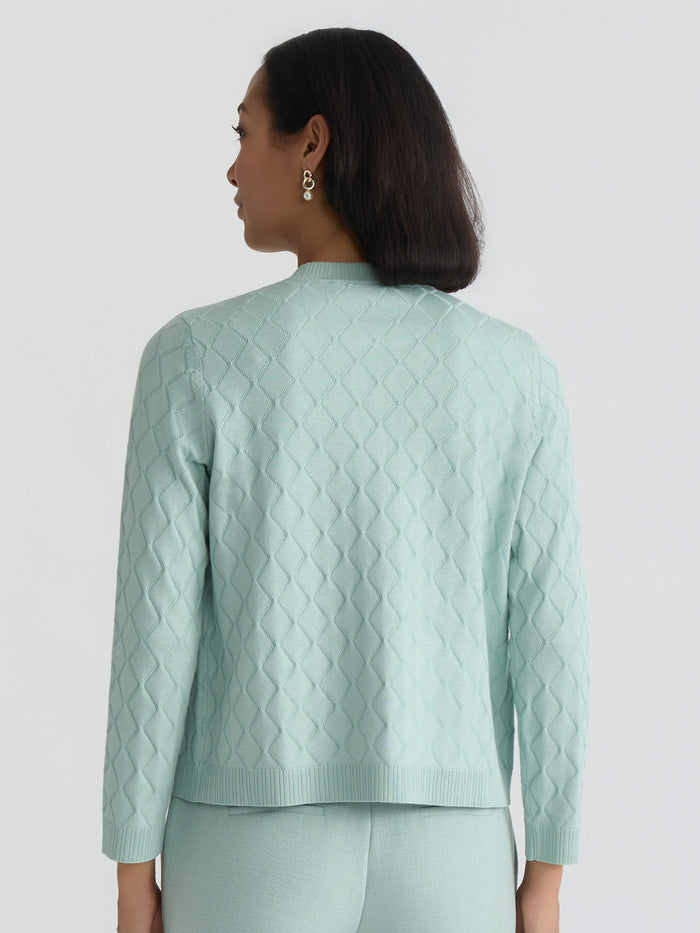 Plus Diamond Stitch Cardigan, Sea Glass | Kasper