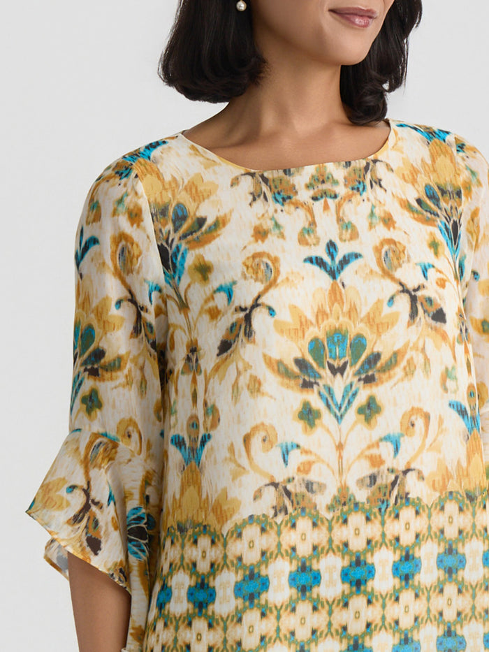 Plus Flounce Sleeve Blouse, Butterscotch Medallion | Kasper