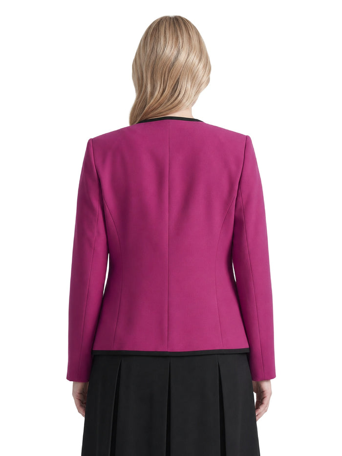Plus Four Pocket Collarless Jacket, Cerise/Black | Kasper