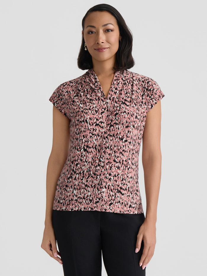 Plus Funnel Neck Top, Everyday Knit, Tearose/Black Multi | Kasper