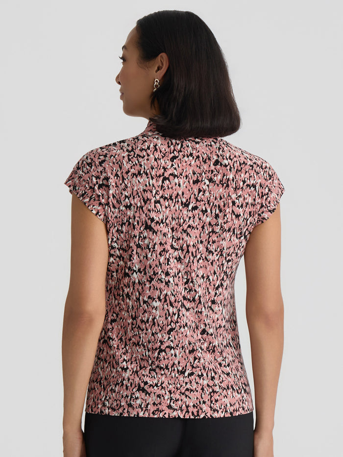 Plus Funnel Neck Top, Everyday Knit, Tearose/Black Multi | Kasper
