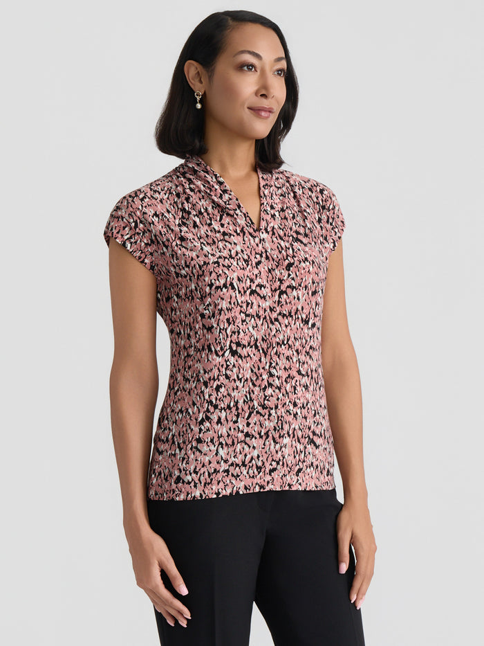 Plus Funnel Neck Top, Everyday Knit, Tearose/Black Multi | Kasper