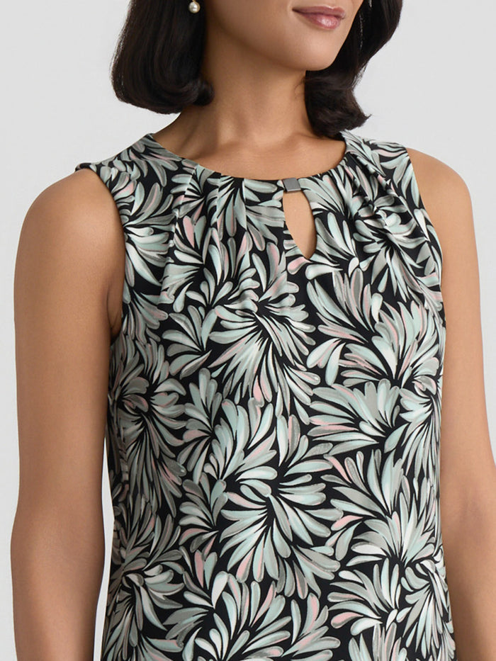 Plus Hardware Keyhole Pleat Top, Everyday Knit, Black/Sea Glass Botanical Multi | Kasper