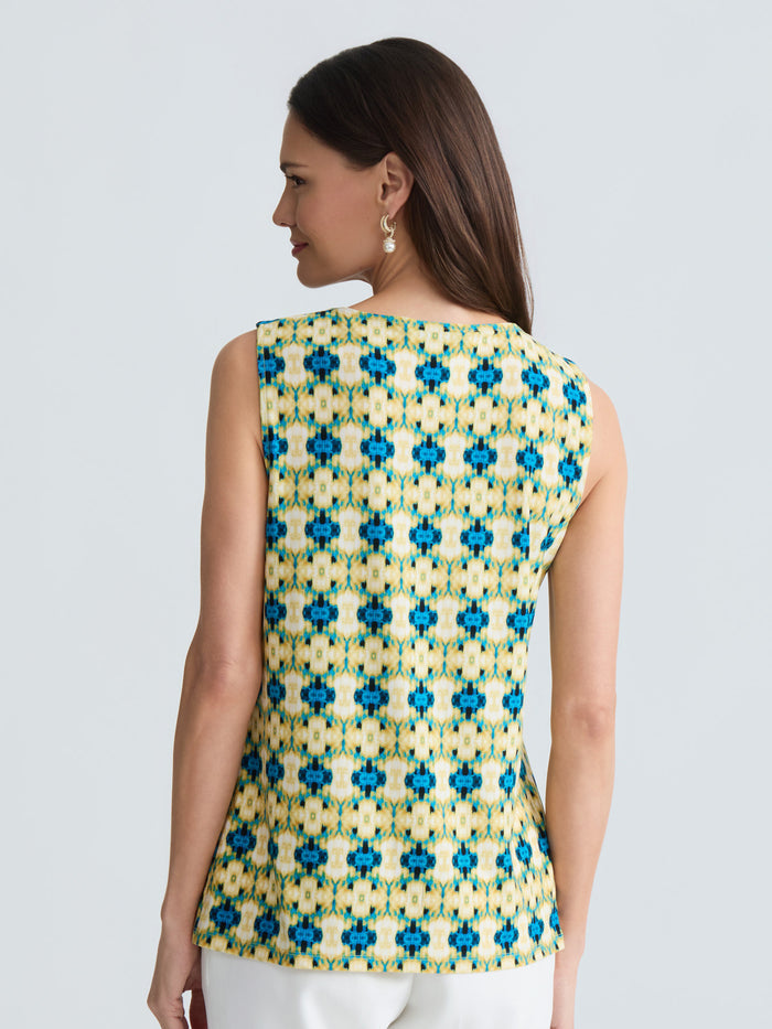 Plus Delicate Hardware Pleat Neck Top, Butterscotch Diamond Multi | Kasper