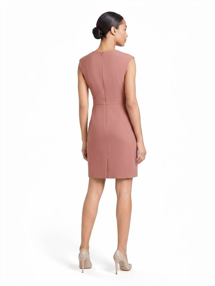 Petite Jewel Neck Waistband Sheath Dress, Stretch Crepe, Tearose | Kasper
