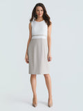 Jewel Neck Waistband Sheath Dress, Lily White/Summer Straw | Kasper