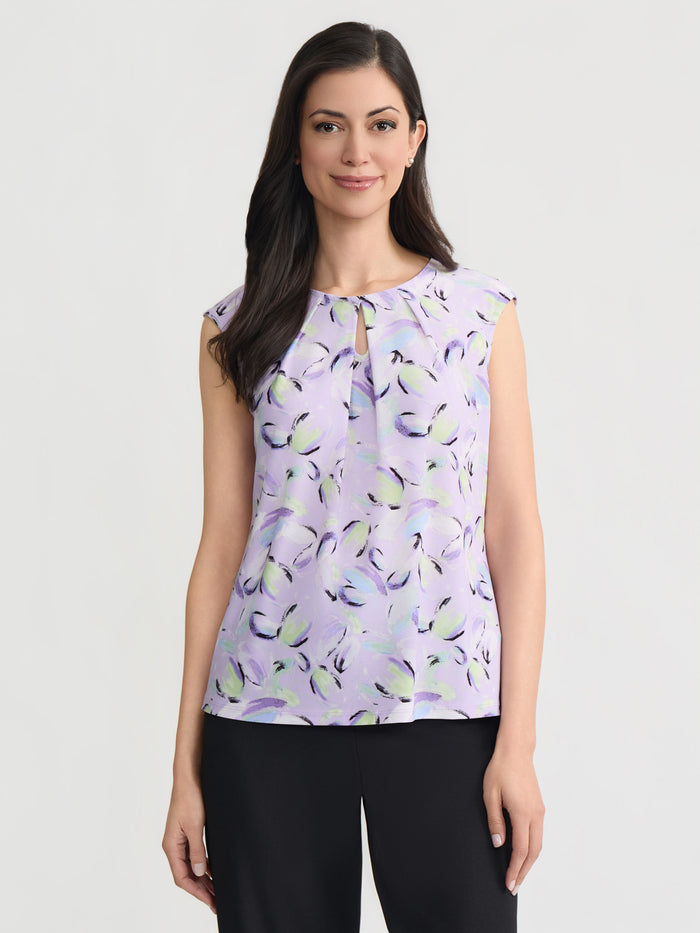 Plus Keyhole Pleat Neck Top, Everyday Knit, Lavender Mist Brushstroke Multi | Kasper