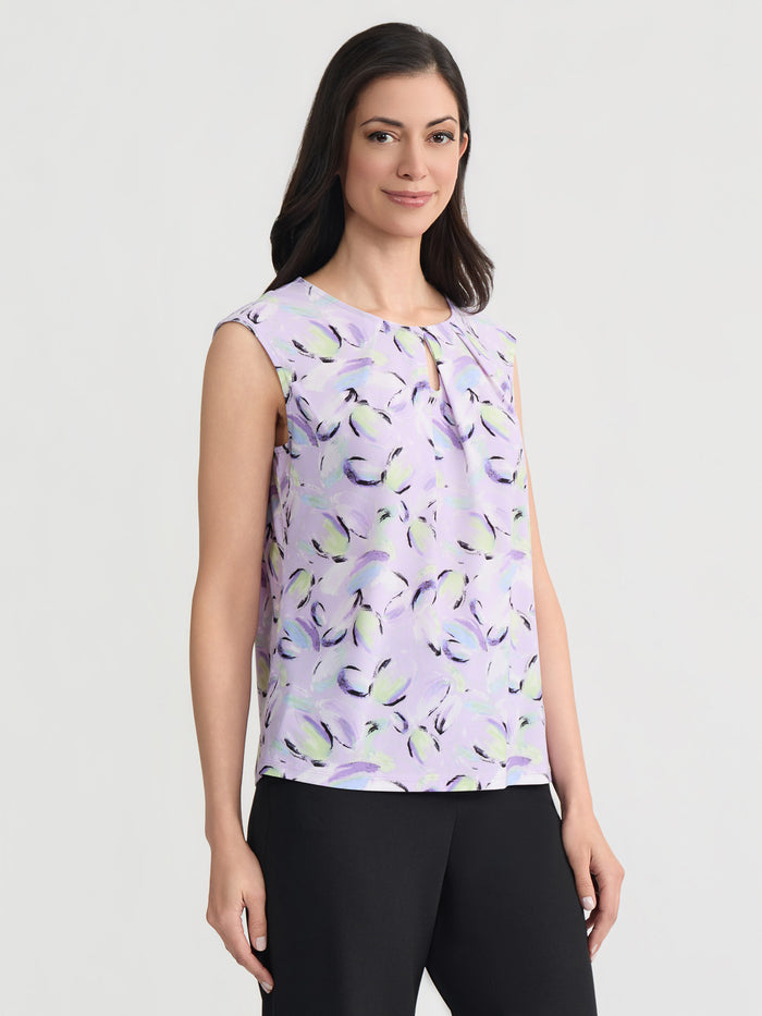Plus Keyhole Pleat Neck Top, Everyday Knit, Lavender Mist Brushstroke Multi | Kasper