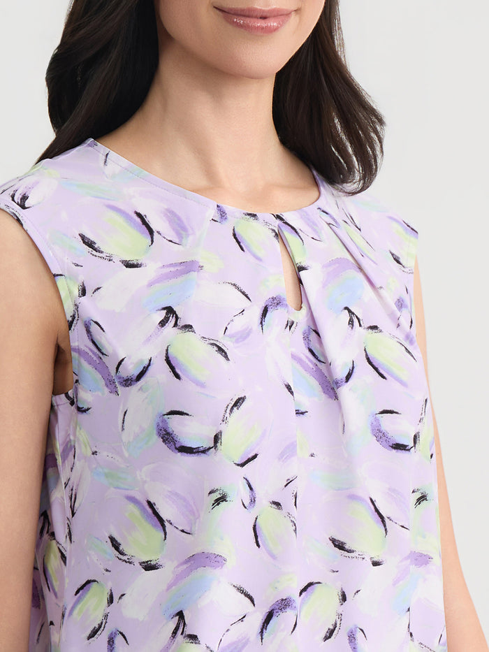 Plus Keyhole Pleat Neck Top, Everyday Knit, Lavender Mist Brushstroke Multi | Kasper