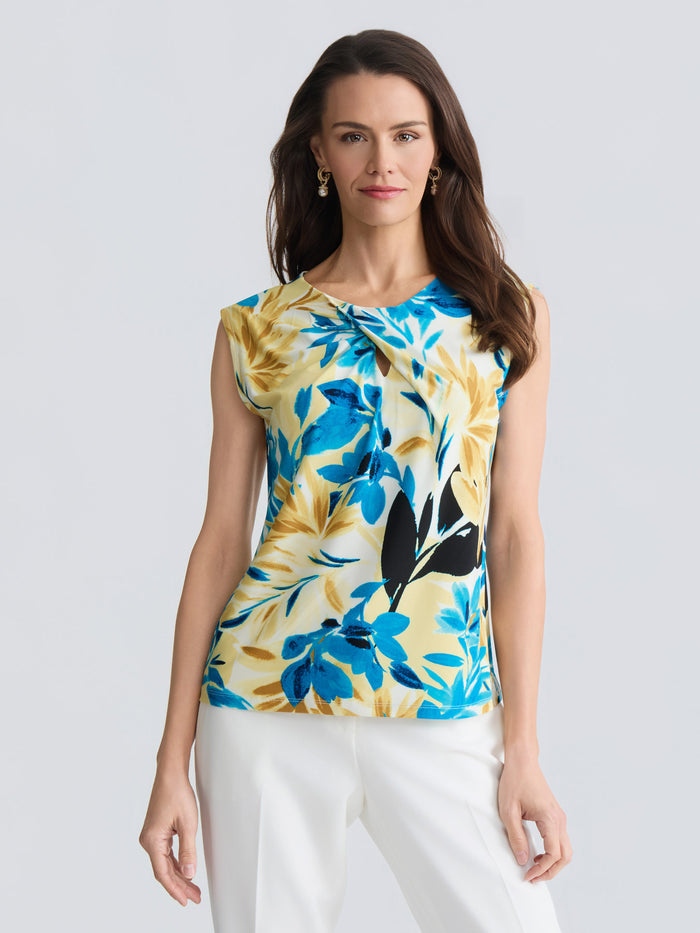 Plus Knot Collar Sleeveless Top, Butterscotch Floral Multi | Kasper