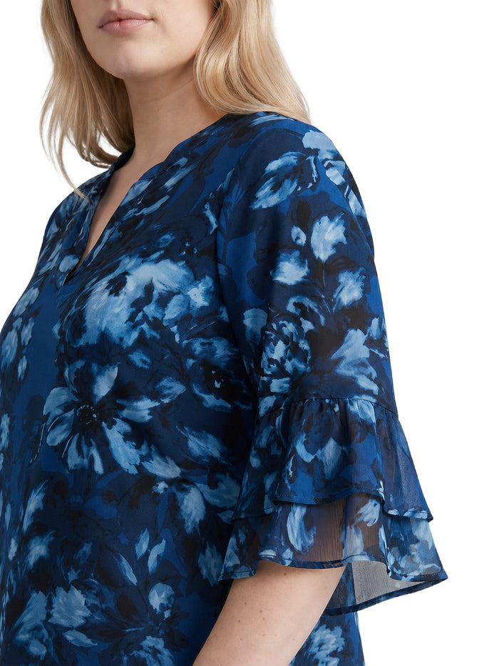 Plus Mixed-Media Flutter Sleeve Top, Blue Night Multi | Kasper