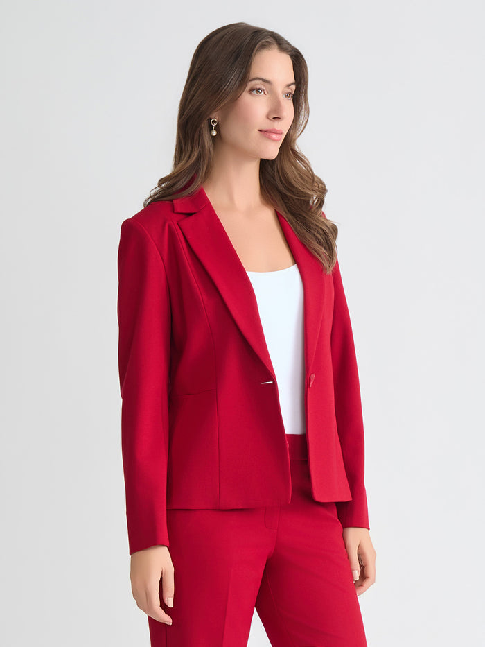 Plus One Button Blazer, Compression Suiting, Fire Red | Kasper