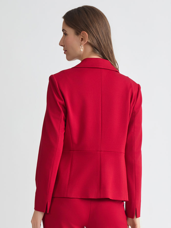 Plus One Button Blazer, Compression Suiting, Fire Red | Kasper