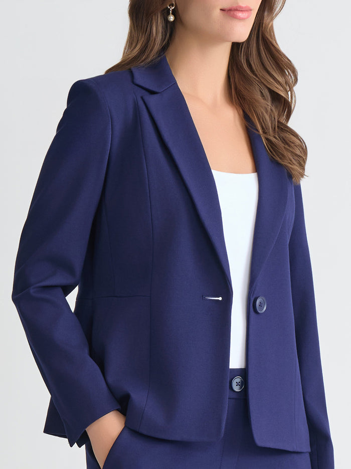 Plus One Button Blazer, Compression Suiting, Kasper Navy | Kasper