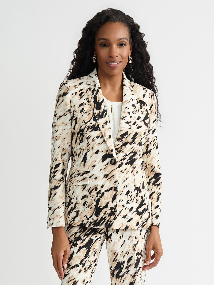 Plus One Button Blazer, Scuba, Toasted Wheat Multi | Kasper