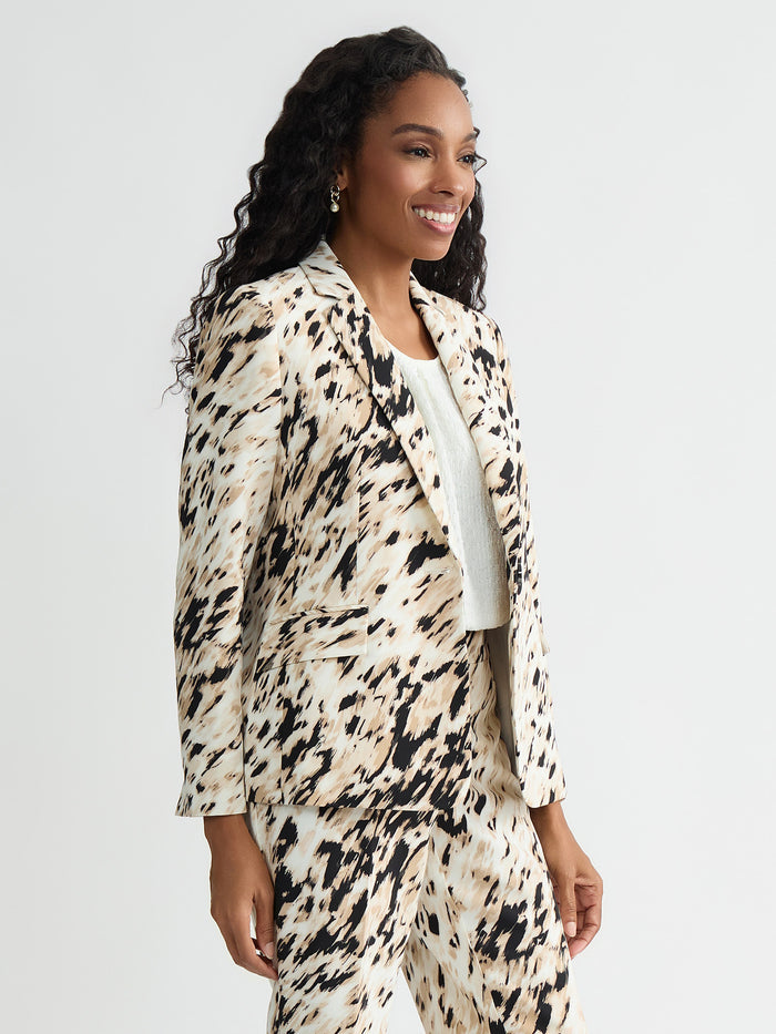 Plus One Button Blazer, Scuba, Toasted Wheat Multi | Kasper