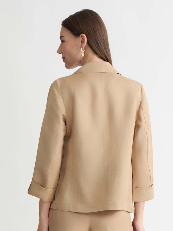 Plus Open Front Lapel Jacket, Linen, Toasted Wheat | Kasper