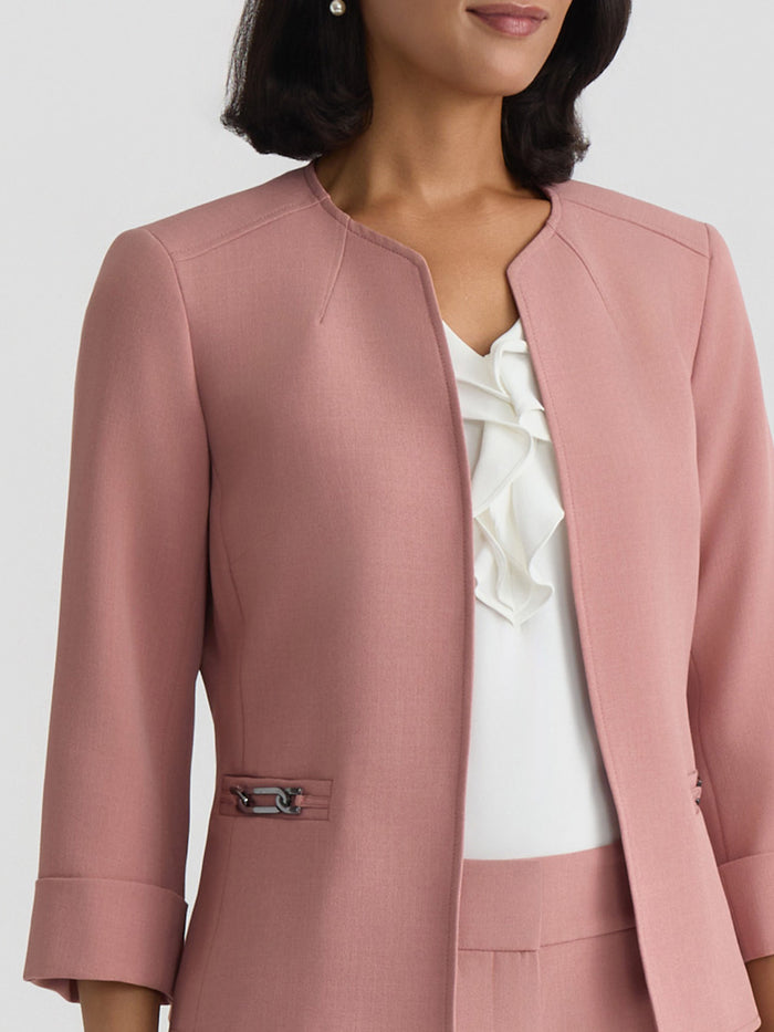 Plus Open Front Seamed Jacket, Stretch Crepe, Tearose | Kasper
