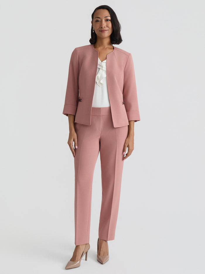Plus Open Front Seamed Jacket, Stretch Crepe, Tearose | Kasper