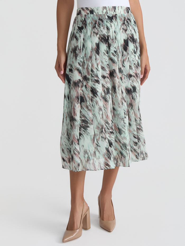 Plus Pull On Pleated Skirt, Sea Glass Multi | Kasper